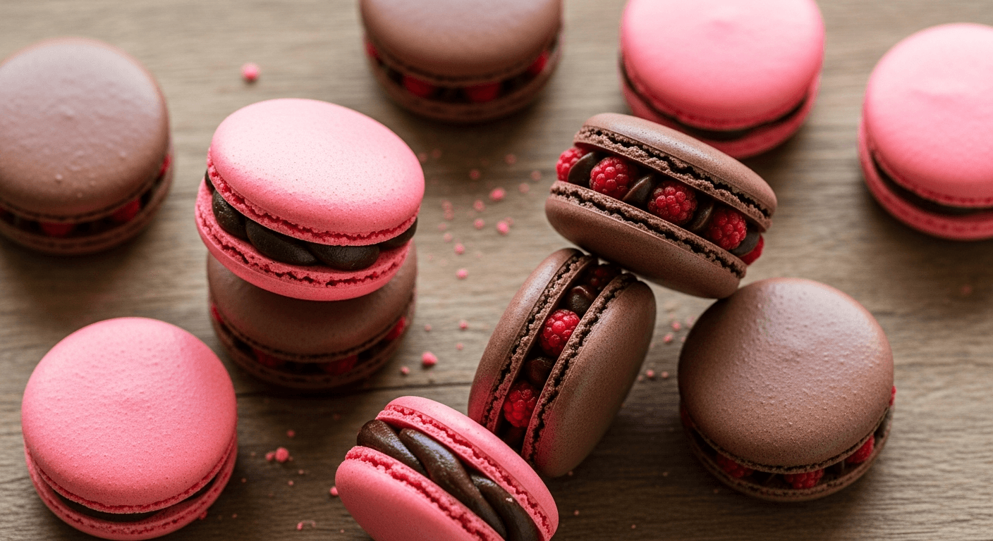 Macarons Parisiens Élégants : Ganache Chocolat & Framboise